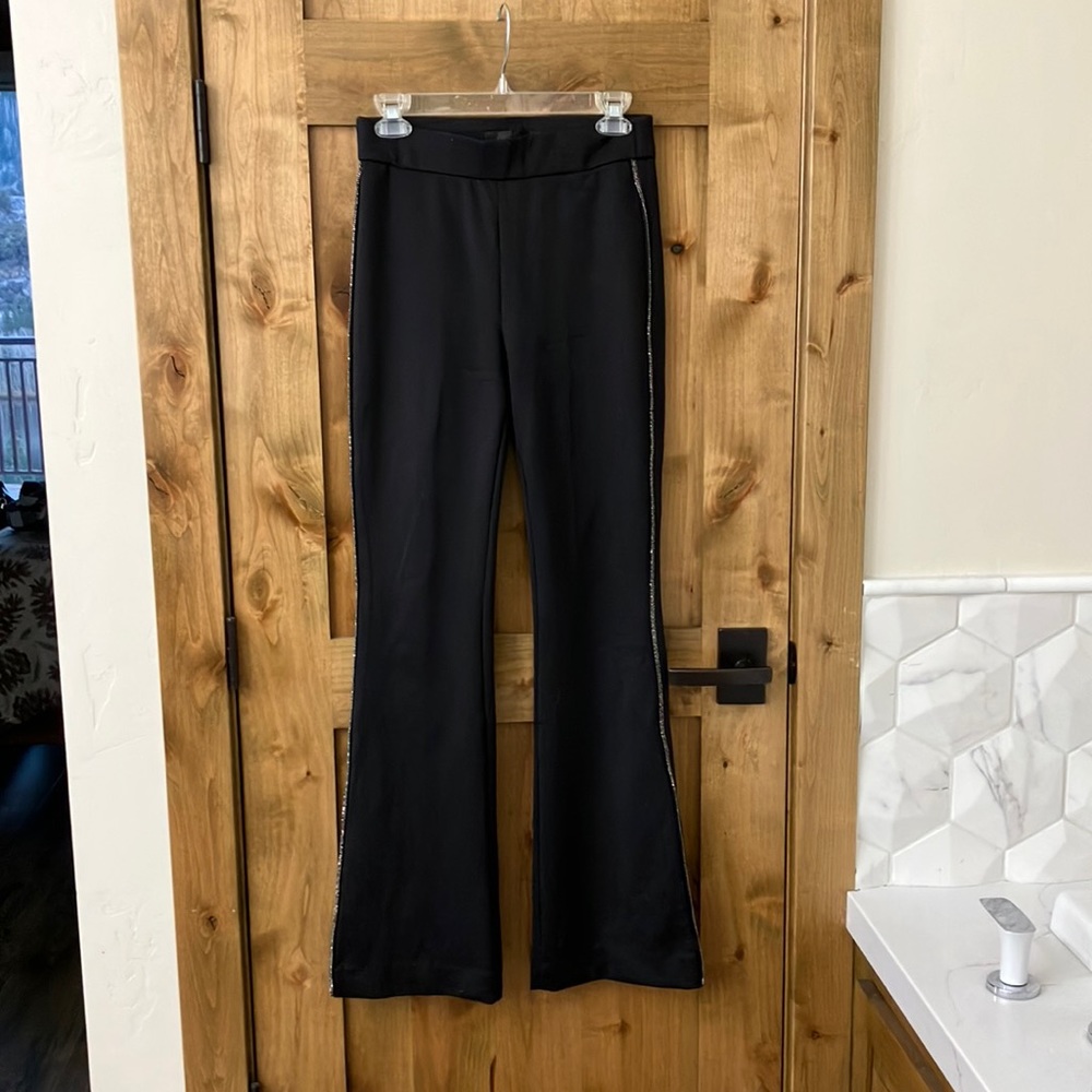 Crystal embellished black tuxedo pants